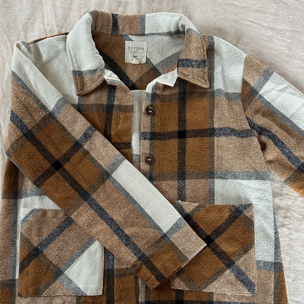 Hayden Girls Tan and Cream Long Length Plaid Shirt